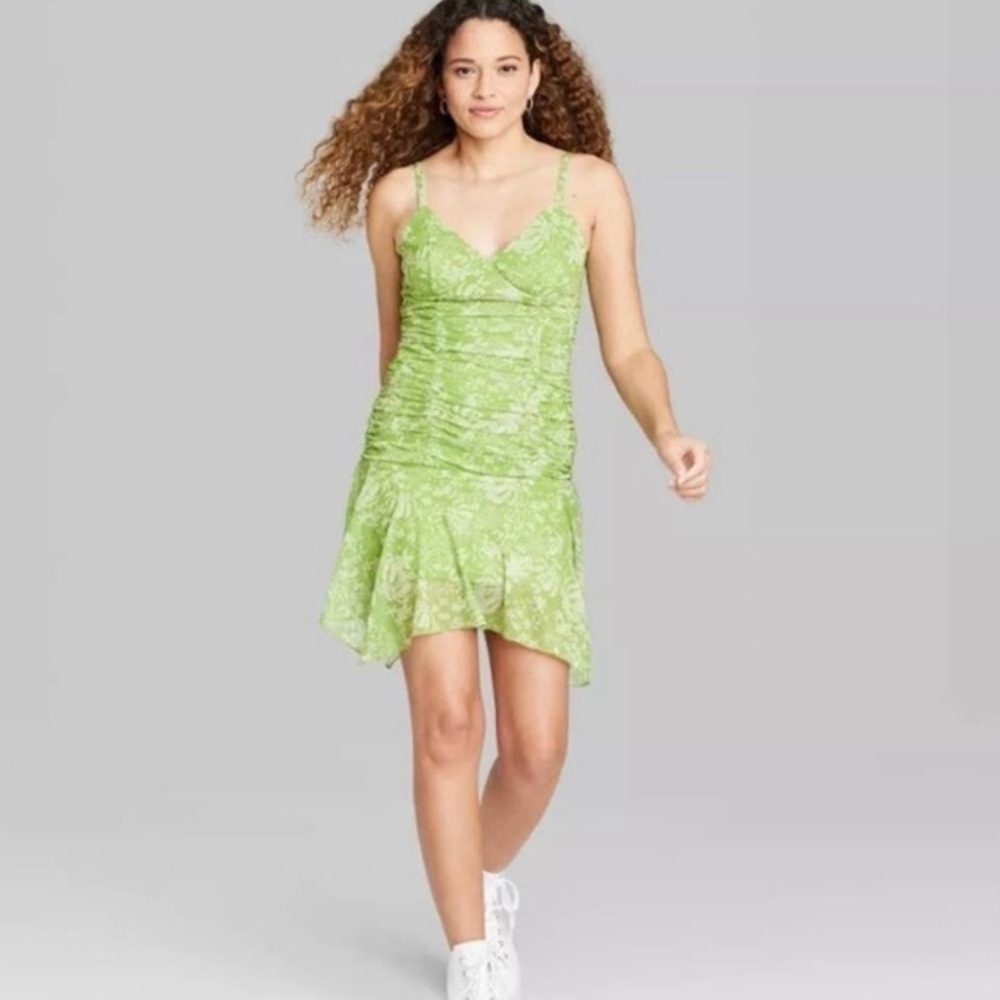 Wild Fable Women's Sleeveless Ruched
Handkerchief Hem Dress - Green